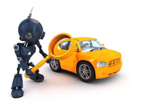 3D Render of an Android searching for a car Stock Illustration