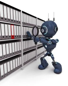 3D Render of an Android searching documents Stock Illustration