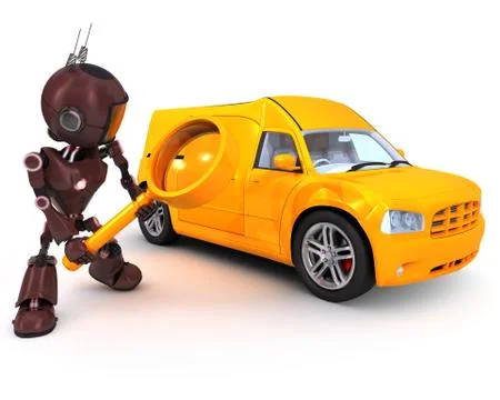 3D Render of an Android searching for a van 库存插图