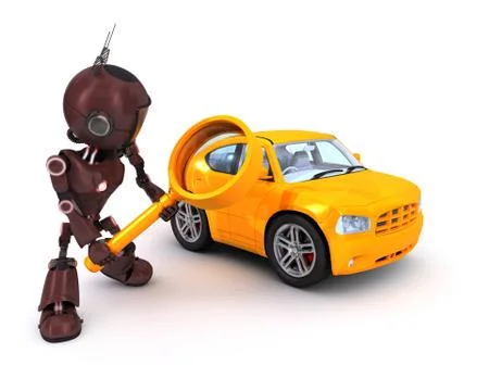 3D Render of an Android seraching for a car Ilustração Stock