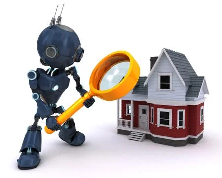 3D Render of an Android seraching for a house Stock Illustration