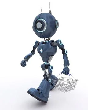3D Render of an Android with shopping basket Stock Illustration