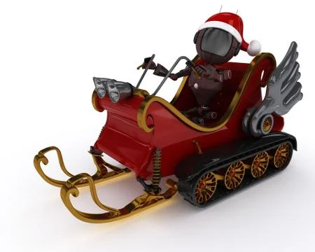 3D Render of an Android in snowmobile sleigh Stock-Illustration
