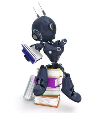 3D Render of an Android with stack of books Stock Illustration