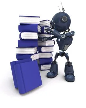 3D Render of an Android with stack of books Stock Illustration