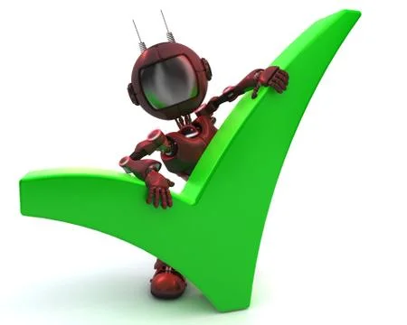 3D Render of an Android with tick symbol.. Stock Illustration