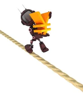 3D Render of an Android on a tight rope 스톡 일러스트