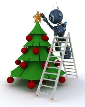 3D Render of an Android trimming the tree Stock Illustration