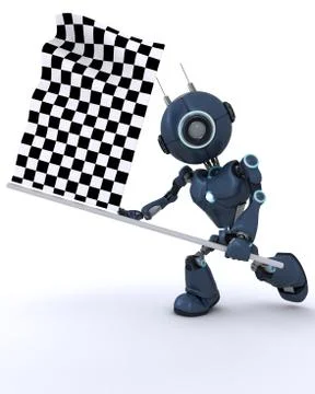3D Render of an Android waving chequered flag Stock Illustration