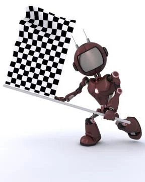3D Render of an Android waving chequered flag Stock Illustration