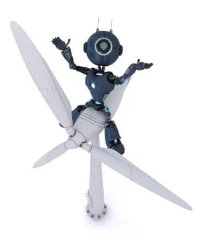 3D Render of a Android with wind turbine Illustrazione stock