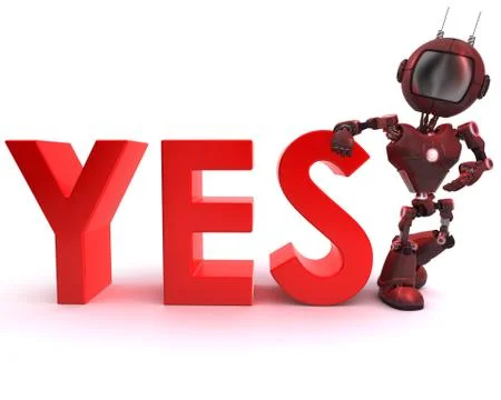 3D Render of an Android with yes sign.. Stock Illustration