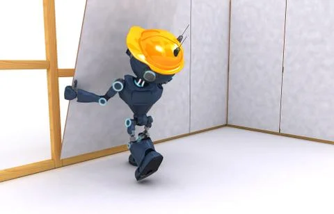 3D render of a Androids building a stud wall Stock Illustration