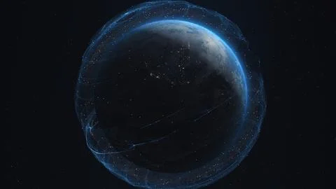 3D Render of Animated digital sphere over the Earth globe Illustrazione stock