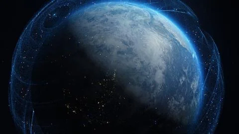 3D Render of animated digital sphere over the Earth globe Stock Illustration