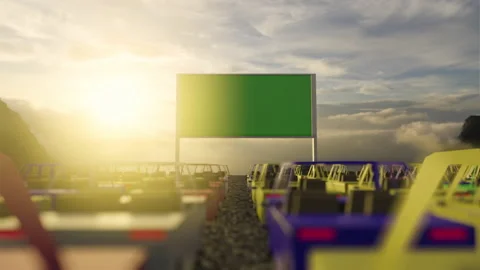 3d render animated Open air, outdoor or drive-in cinema theater Stock Footage 148338922