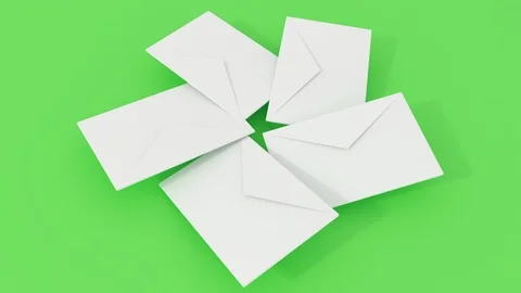 3d render animation of 5 postal letter rotating on different color surface. 4k s Stock Footage 106859059