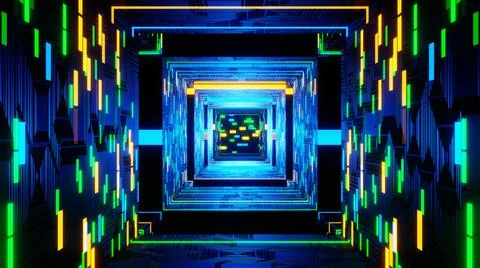 3D Render. animation. Abstract Futuristic design interior sci-fi spaceship co Stock Illustration
