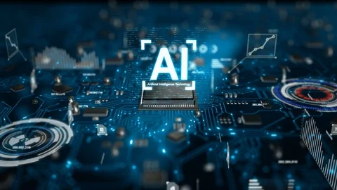 3D Render animation of AI Artificial intelligence in CPU chipset Stock Footage 106439801
