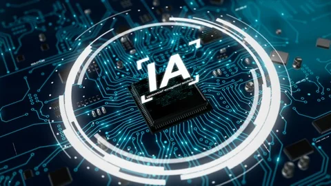 3D Render animation of AI Artificial intelligence in CPU chipset Stock Footage