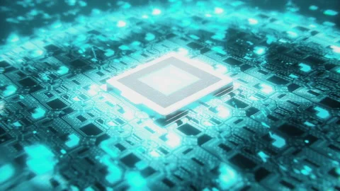 3D Render animation of AI Artificial intelligence in CPU chipset. Stock Footage