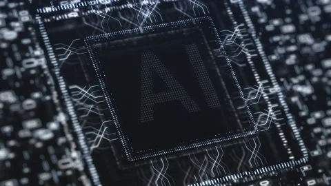 3D Render animation of AI Artificial intelligence in CPU chipset. Central Stock Footage 201363486