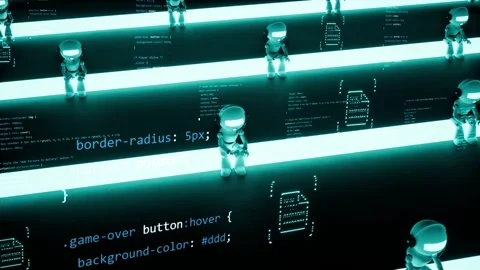 3d render animation of AI robots working programming on software Stock Footage 303782298