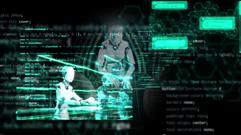 3d render animation of artificial intelligence humanoid working human job in Stock Footage 246677905