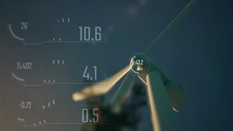 3d render animation of a bottom-up view of a wind turbine that does not work Stock-Footage 277912442