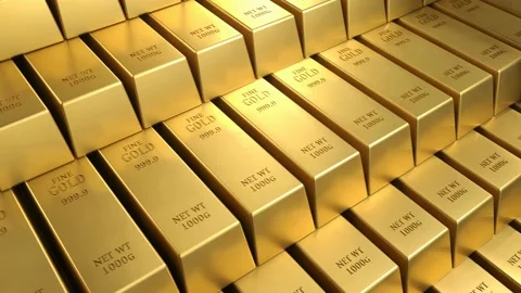 3d render animation of bullion or Gold Bars in the bank vault in slow motion. Stock Footage 207129668