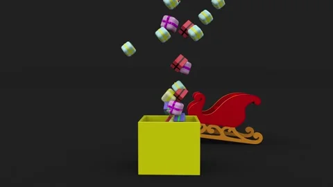 3d render animation Christmas gift box falling and sleigh moving Merry Chri.. Stock Footage 289180120