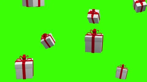 3D render. Animation of christmas presents and snowflakes falling on green Illustrazione stock