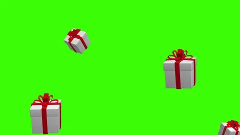 3D render. Animation of christmas presents and snowflakes falling on green Stock Illustration