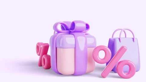 3d render animation color gift box and shop paper bag sale background. Discount Stock Footage 264812939