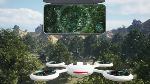 3d render animation of drone fly over forest with tree and hills with camera Stock-Footage 237521489