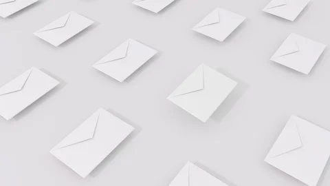 3D render animation of envelopes with flying up and change color. 4k loop footag Stock Footage 106429154
