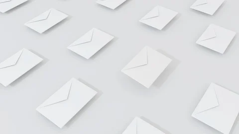 3D render animation of envelopes with flying up and change color. 4k loop footag Stock Footage 106429170