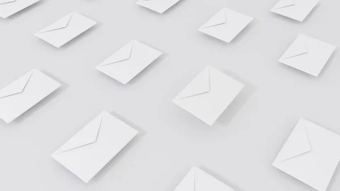 3D render animation of envelopes with flying up and change color. 4k loop footag Stock Footage 106429290
