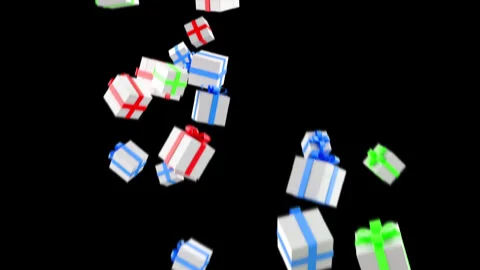 3D render animation of falling presents with transparent alpha background Stock Footage 164095980