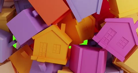 3d render animation of falling stylized bright houses. Concept for real estate 스톡 동영상 251893296