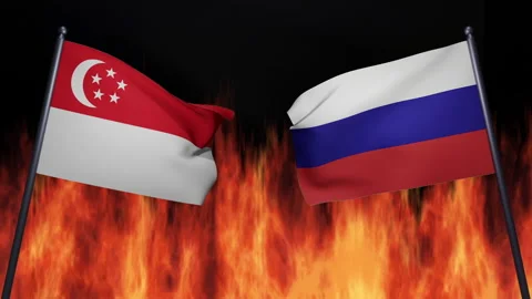 3D render animation of the flags of confrontation of Russia and Singapore Stock Footage 172368767