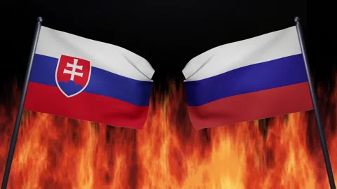 3D render animation of the flags of the confrontation of Russia and Slovakia Stock Footage 172368774