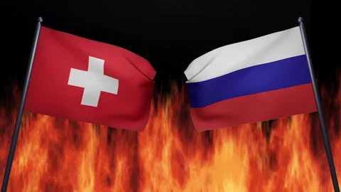 3D render animation of the flags of confrontation of Russia and Switzerland Stock Footage 172368779