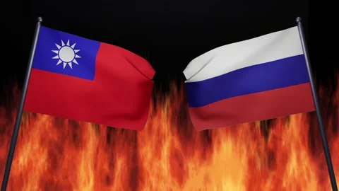 3D render animation of the flags of confrontation of Russia and Taiwan Stock Footage 172368788