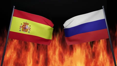 3D render animation of the flags of confrontation of Russia and Spain Stock Footage 172368791