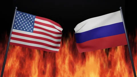 3D render animation of the flags of confrontation of Russia and the USA Stock Footage 172368884