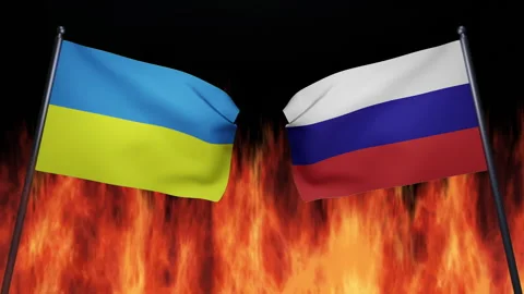 3D render animation of the flags of confrontation of Russia and Ukraine Stock Footage 172368887