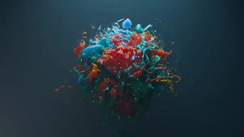 3d render, Animation fluid liquid splash color on dark background Stock Footage 264010309