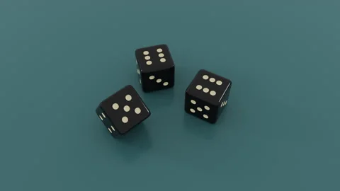 3D render animation footage of three dices rolling with the result of points Stock Footage 249894469