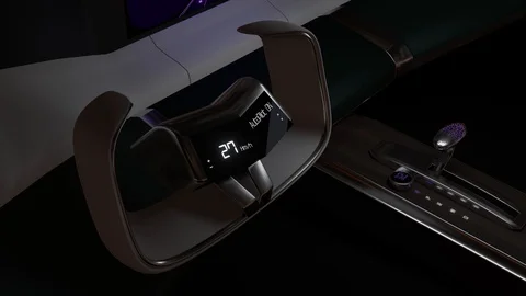 3D render animation of a futuristic car interior, with the blinking autopilot Stock Footage 128626368